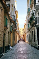 Streets in old central part of ancient town Cadiz, Andalusia, Spain