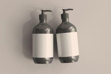 Pump Bottles with Blank Label 3D Rendering