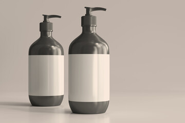Pump Bottles with Blank Label 3D Rendering