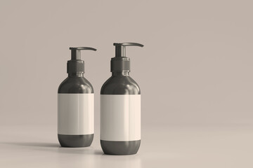 Pump Bottles with Blank Label 3D Rendering