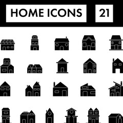B&W Color Set of Home Icon In Flat Style.