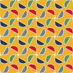 Seamless pattern. Multicolored four-bladed figures on a yellow background. Texture for children.