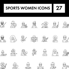 Black Line Art Set of Sports Women Icon In Flat Style.