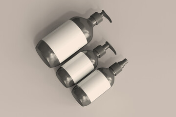 Cosmetic Bottles with Blank Label 3D Rendering