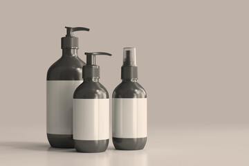 Cosmetic Bottles with Blank Label 3D Rendering