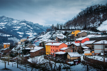 Snow in a village
