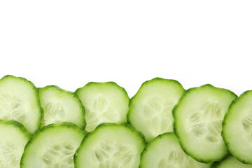 Ripe cucumber slices isolated on white background