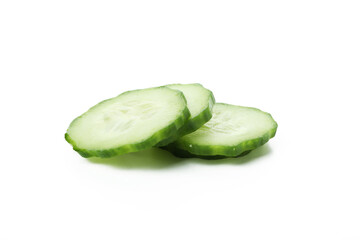 Ripe cucumber slices isolated on white background