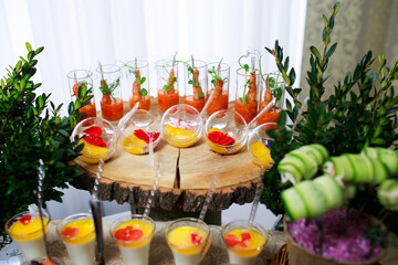 Catering service. Snacks for guests on the table.