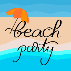 Summer hand drawn lettering Beach party with beach landscape