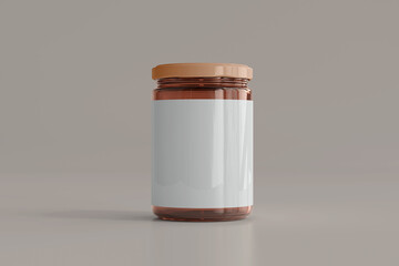 Amber Glass Food Jar with Blank Label 3D Rendering