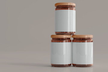 Amber Glass Food Jar with Blank Label 3D Rendering