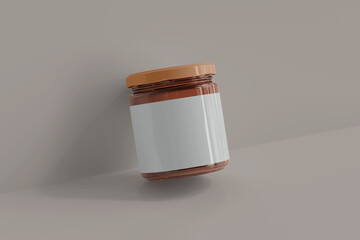 Amber Glass Food Jar with Blank Label 3D Rendering