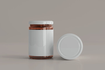 Amber Glass Food Jar with Blank Label 3D Rendering