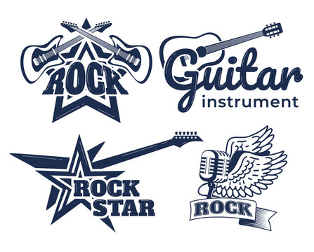 Rock banner, graphics music, vintage label, retro symbol, metal sign, isolated on white, design, flat style vector illustration.