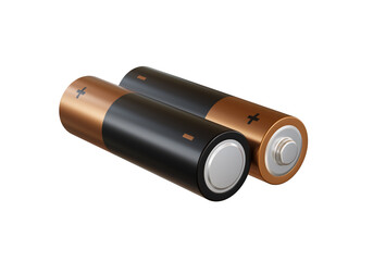 Gold and black AA battery alkaline cadmium chemical isolated on white background. 3d illustration.