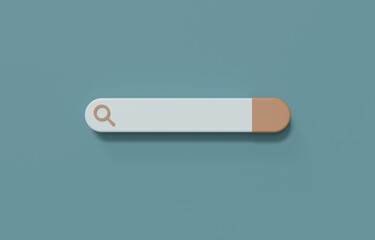 Minimal blank search bar on blue background. web search concept. 3d illustration.