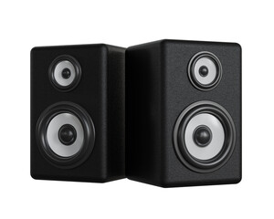 Obraz premium Two black speakers isolated on white background. 3d illustration.