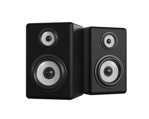 Two black speakers isolated on white background. 3d illustration.