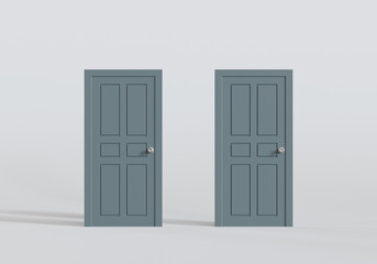 Two closed door. minimal concept idea. 3d illustration.