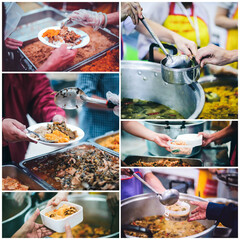 Homeless people wait to receive food donations from donors : The concept of poverty