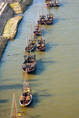 Рistoric boats on the Douro River. Porto, Portugal