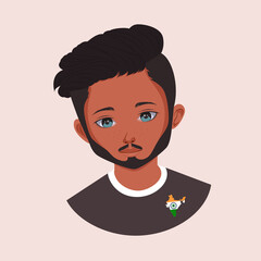 The Indian man looks ahead, wearing a T-shirt with a map of India on it on his chest. avatar vector illustration.