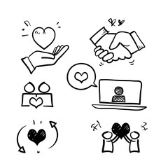 hand drawn doodle Friendship and love line icons. Interaction, Mutual understanding and assistance business.isolated © devitaayu