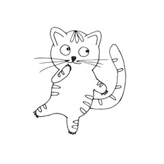 Vector funny cartoon cat. Children's illustration. Print to print. Pets. Cute kitten.