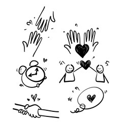 hand drawn doodle Friendship and love line icons. Interaction, Mutual understanding and assistance business.isolated © devitaayu