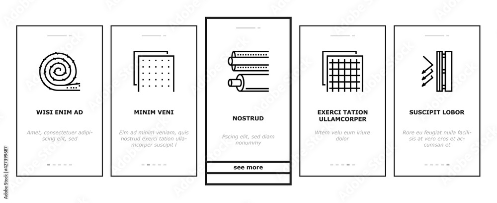 Poster insulation building onboarding mobile app page screen vector. insulation roll material and wooden pl