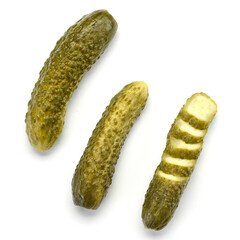 . group of fresh pickled cucumbers isolated on white background. Home canning