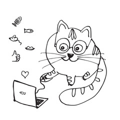 Vector funny cartoon cat. Children's illustration. Print to print. Pets. Cute kitten.
