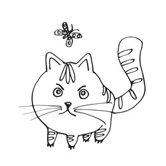 Vector funny cartoon cat. Children's illustration. Print to print. Pets. Cute kitten.