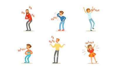 Happy People Laughing out Loudly Set, People of Different Ages Bursting with Laughter, Positive Emotions Concept Cartoon Vector Illustration