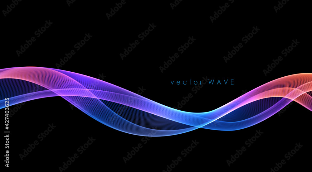 Poster Vector abstract colorful flowing wave lines isolated on black background. Design element for technology, science, music or modern concept.