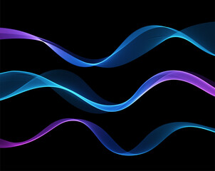 Vector abstract colorful flowing wave lines isolated on black background. Design element for technology, science, music or modern concept.