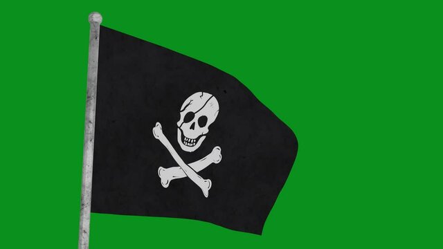 Black pirate flag unfurling on a green background