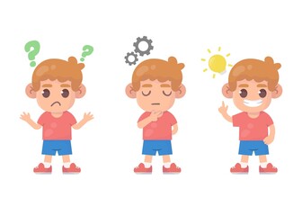 set of happy kids thinking.
