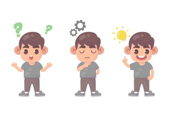 set of happy kids thinking.