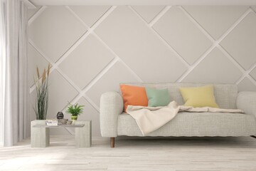 Obraz premium Soft color living room with sofa. Scandinavian interior design. 3D illustration