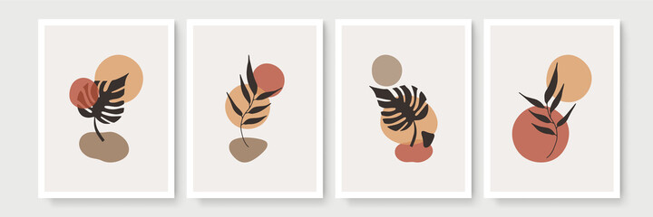 Creative minimalist hand draw floral abstract art background. Modern aesthetic illustrations. Bohemian style Collection of contemporary artistic Design for wall decoration, postcard, poster, brochure