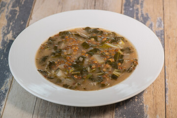 Lebanese recipe for lentil and chard soup with lemon and mint