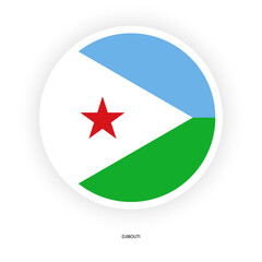 Djibouti circle flag isolated on white background. Djibouti button flag with white border on white background. Djibouti, on the Horn of Africa, is a mostly French- and Arabic-speaking