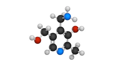 Molecular structure of Vitamin B6 (Pyridoxamine). 3D illustration. Chemical structure model: Ball and Stick.