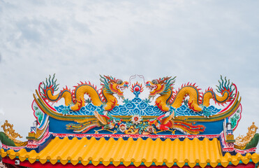 Chinese Dragon On China Temple Roof. 
Roof Decoration of Ancient chinese architecture

