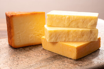 Cheese collection, cheeses from United Kingdom, scottish matured farmcheese and mild cheddar cheese