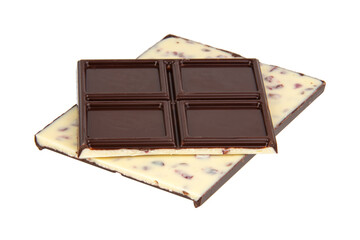 Dark and white double chocolate with berry isolated on the white background