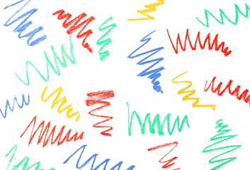 Colorful chalk hatching, squiggly lines isolated on white background