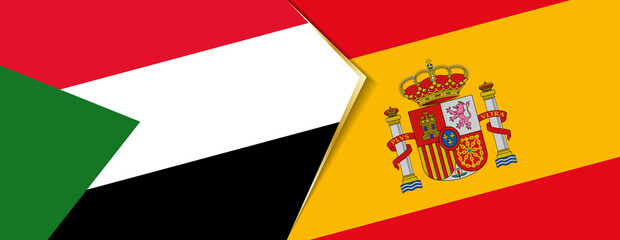 Sudan and Spain flags, two vector flags.